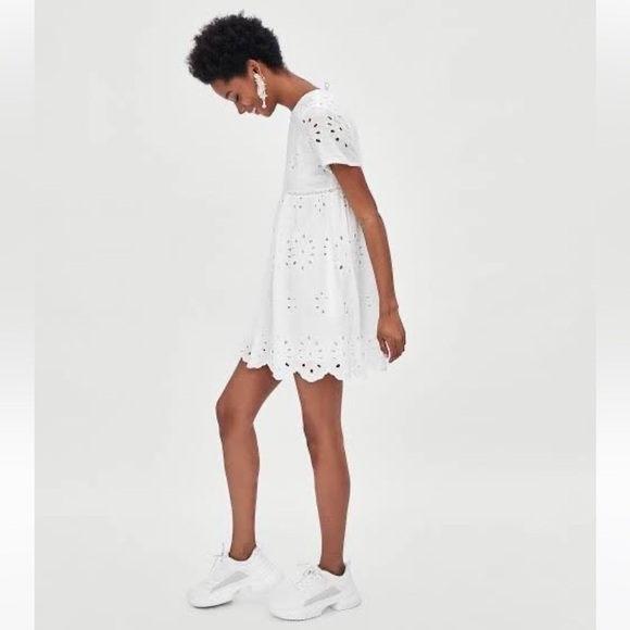 ZARA Eyelet Short Sleeve Romper Dress - Picture 3 of 3